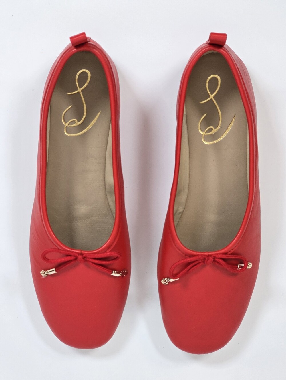 Sam Edelman Ari Ballet Flats Red Leather Bow Square Toe Classic Ballerina 7.5 - Picture 3 of 12